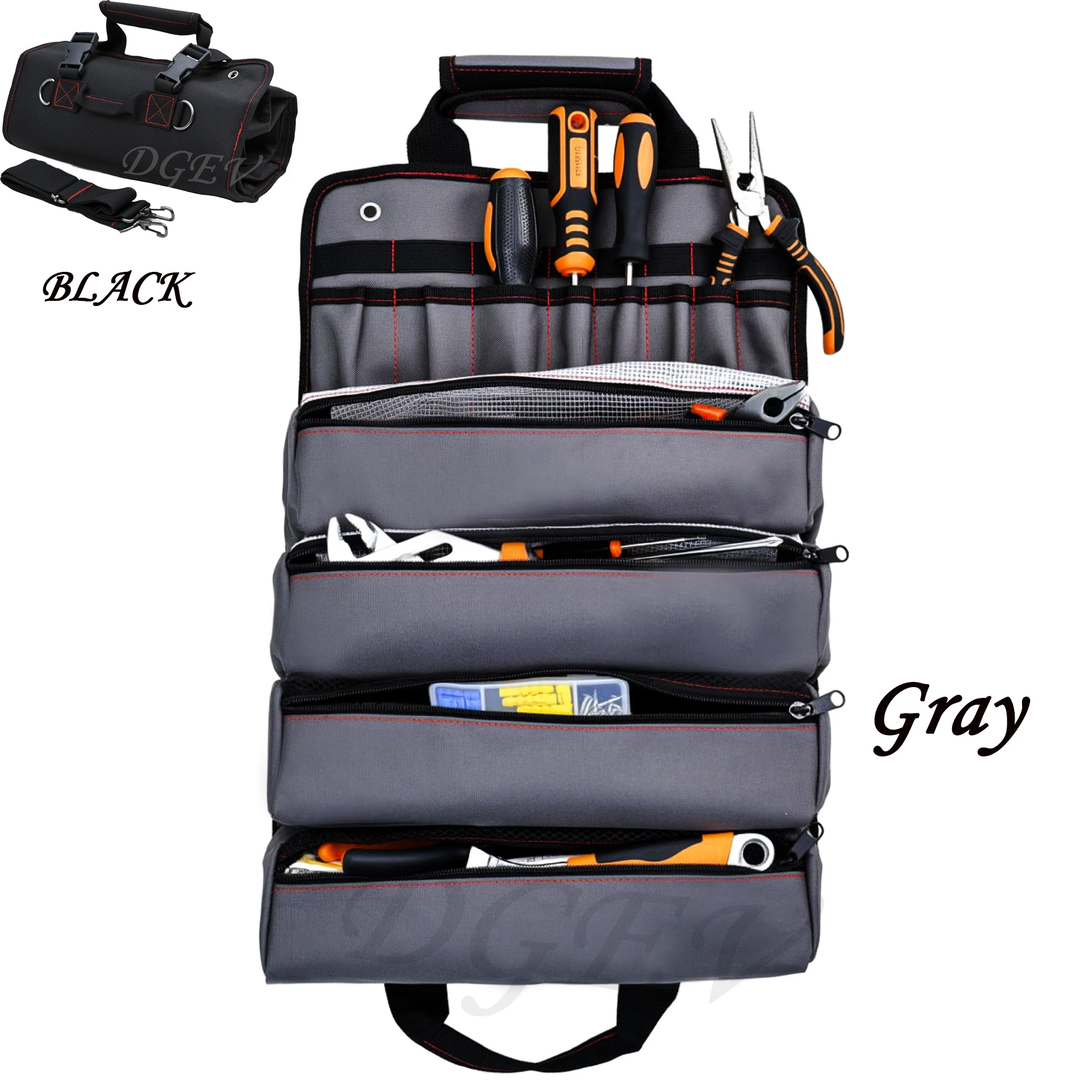 DGEV Multi-functional tool kit, high quality hardware tool kit, portable storage folding bag, suitable for electricians, mechani