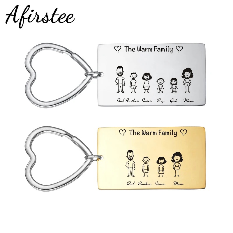 

Customized Family Love Keychain Engraved Stainless Steel Parents Children Present Key ring Charm Families Member Jewelry Gift