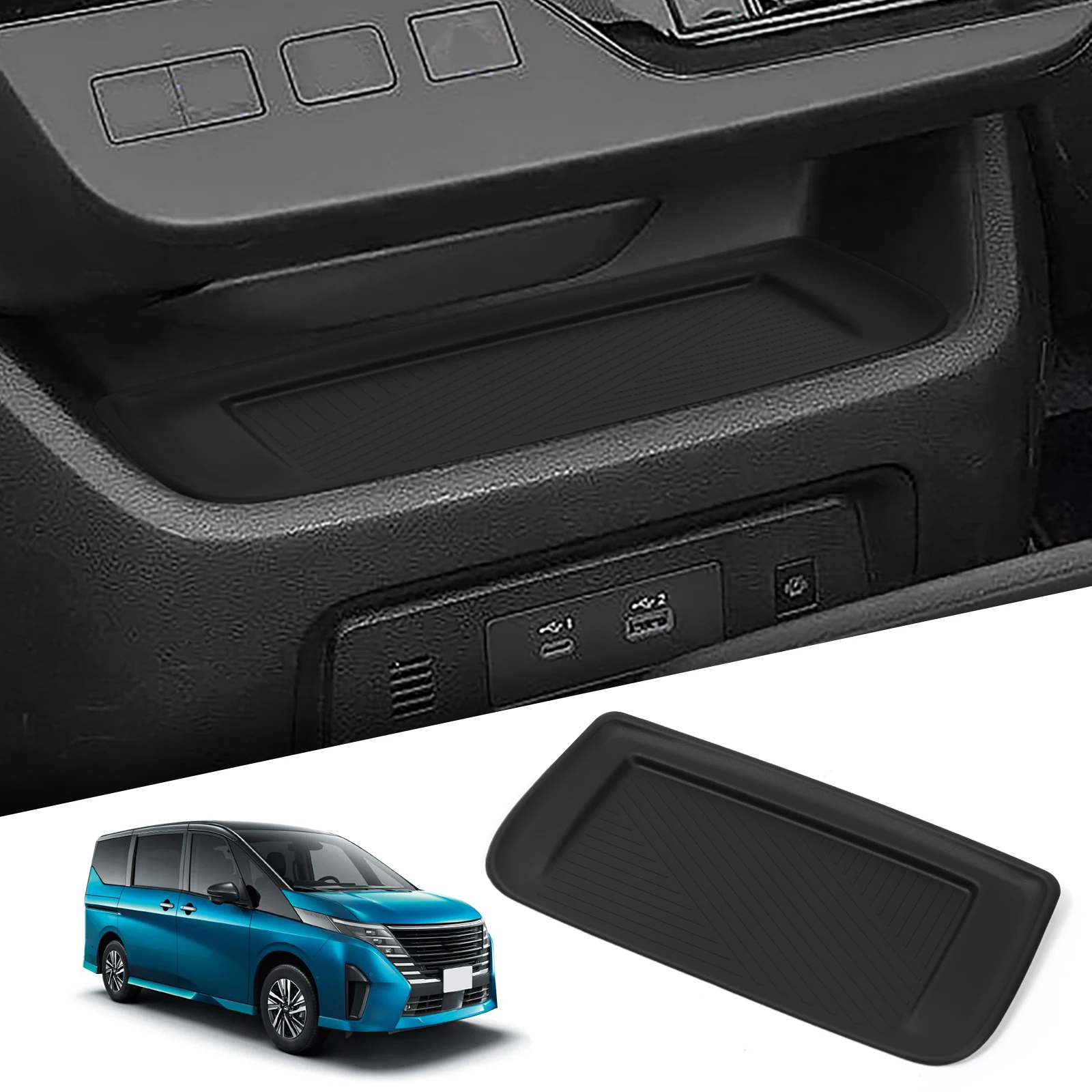 Smabee RHD для Nissan Serena C28 2023-2025, автомобильный противогрязевой коврик для мобильной беспроводной зарядки, противоскользящие коврики, аксессуары для интерьера, черный