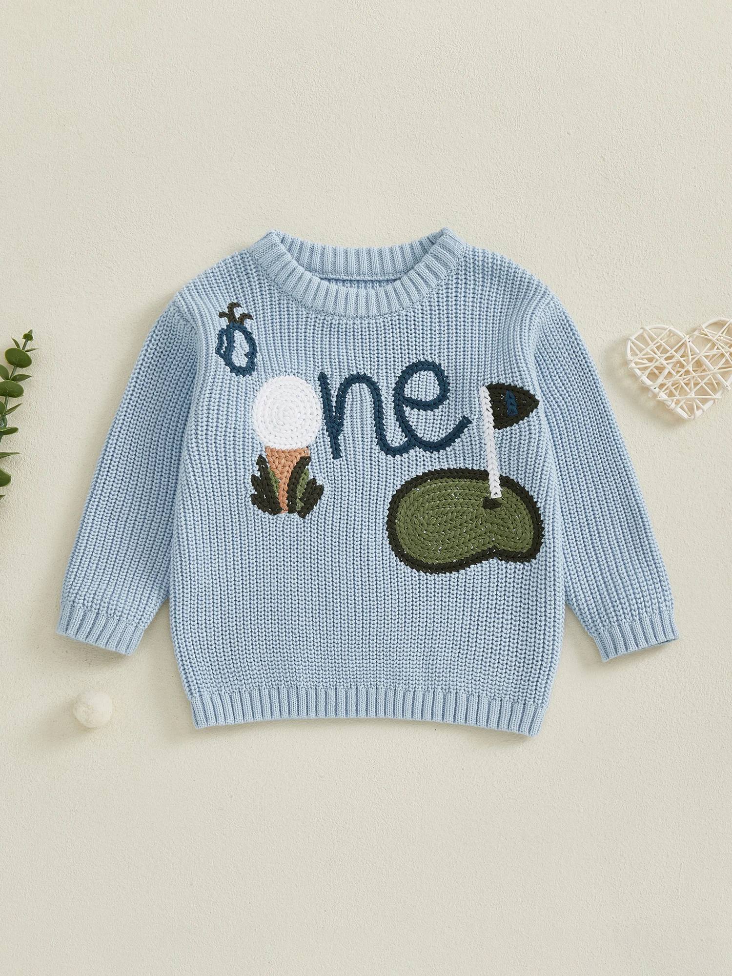 

Осенний свитер-пуловер для маленьких мальчиков с вышитым дизайном гольфа в рубчик с круглым вырезом и длинными рукавами для уютного трикотажа