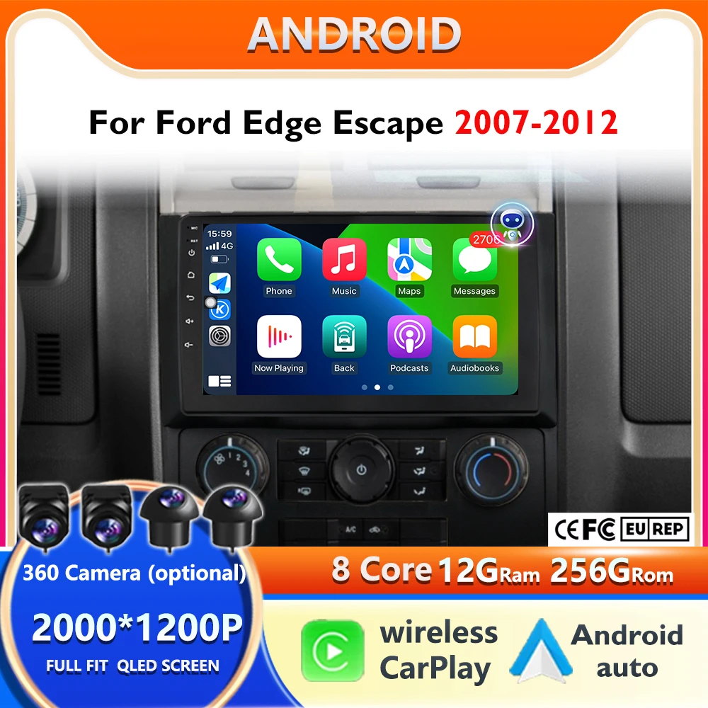 

2000*1200P Android OS Auto For Ford Edge Escape 2007 - 2012 Car Radio Multimedia Player Auto Navigation GPS Stereo WIFI No 2 din