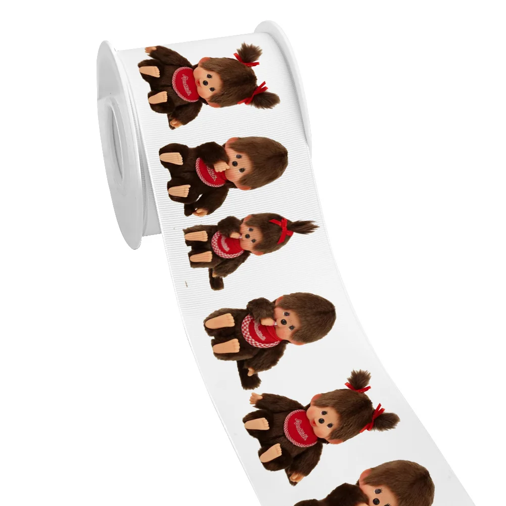 5yards Cute Monch Cartoon Dolls Boy Girl Printed Grosgrain Ribbon for Cheer Bows DIY Girl Headwear Hair Bows Satin Ribbon