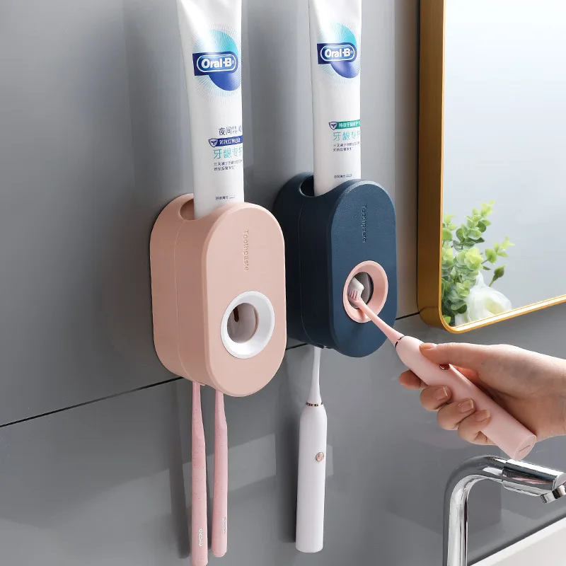 Porte-Brosse à Dents Mural Avec Distributeur Automatique de Dentifrice, Ensemble de Salle Bains Adhésif pour Ranger ses Accessoires de Soin