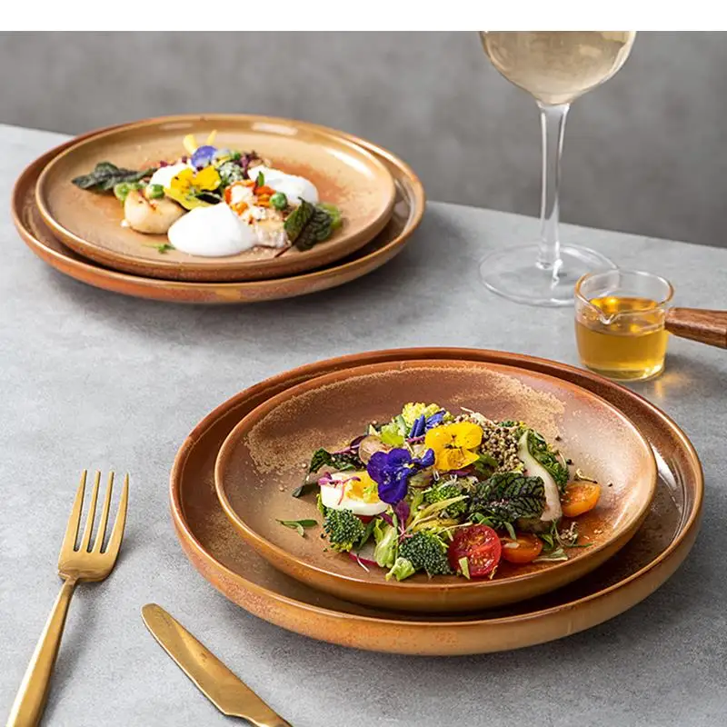 

Ceramic Pasta Steak Plate Fruit Salad Bowl Cooking Dish Restaurant Round Tableware Vegetable Plates Snack Desserts Tray