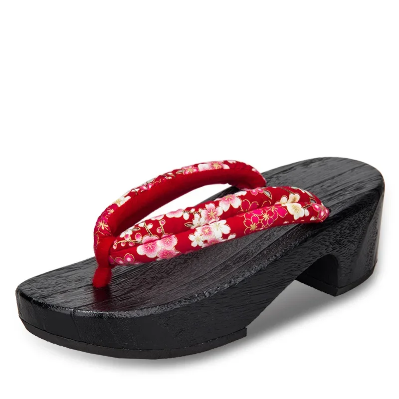Tamanco De Madeira Japones Women Japanese Geta Wooden Clogs Floral Strap Platform Flip Flops Traditional Kimono Cosplay Sandals