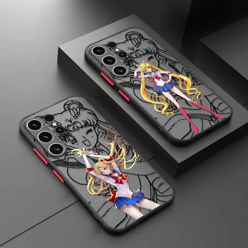 Cute Cartoon Sailor-Moon Phone Case for Samsung Galaxy S24 S23 S22 Ultra S21 S20 FE S10 S9 Note 20 10 Plus Hard Matte Shell