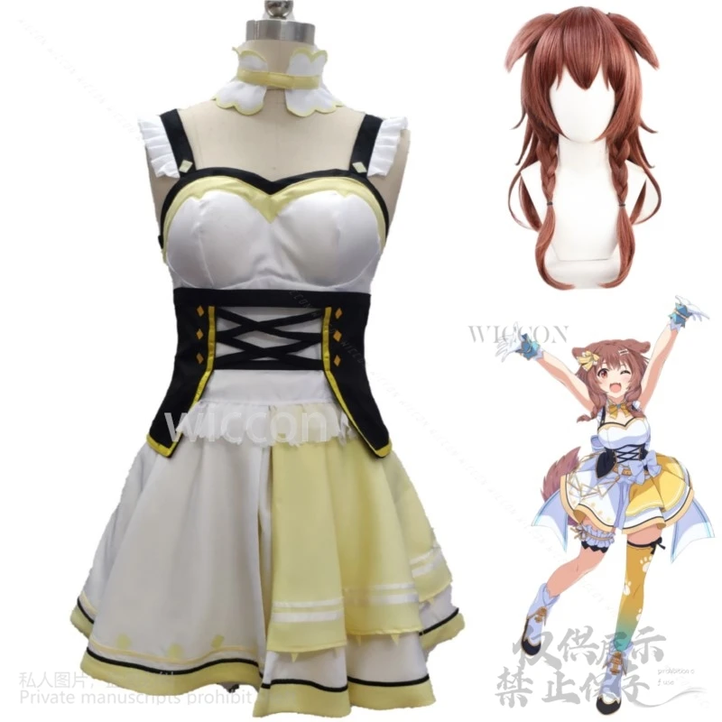 Anime Virtual YouTuber Holdlive Gamers Inugami Korone Cosplay Costume Doggo Wig Yellow Lolita Dress Woman Sexy Halloween Suit