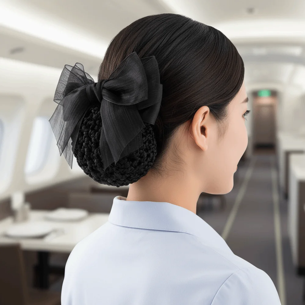 

New Elegant Bowknot Net Bun Snood Convenient Satin Gauze Hair Bun Cover Vintage Crochet Hair Clips Professional Headdress