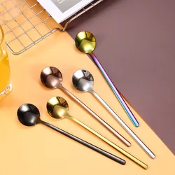 Coffee Spoon Stainless Steel Round Head Long Handle Ice Cream Stirring Dessert Honey Mixing Spoon Kitchen Tableware Decoration