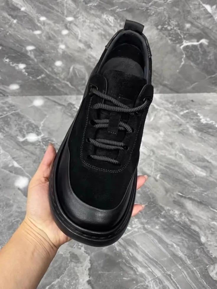 

High Quality Casual Leather Men's Shoes Comfortable Fashionable Versatile Business Style Tie-Up round Toe Thick Bottom Rubber...