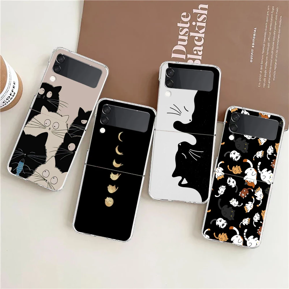 Cartoon Cat For Samsung Galaxy Z flip 4 Bag Transparent Phone Cover For Galaxy Z Flip 3 Case Shockproof Hard PC Shell Capa Coque