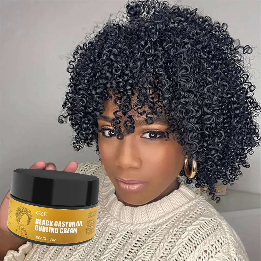 GZE Black Castor Oil Curl Defining Cream Non-stick Hydrates & Eliminates Frizz, Hair-Smoothing Anti-Frizz Cream to Define