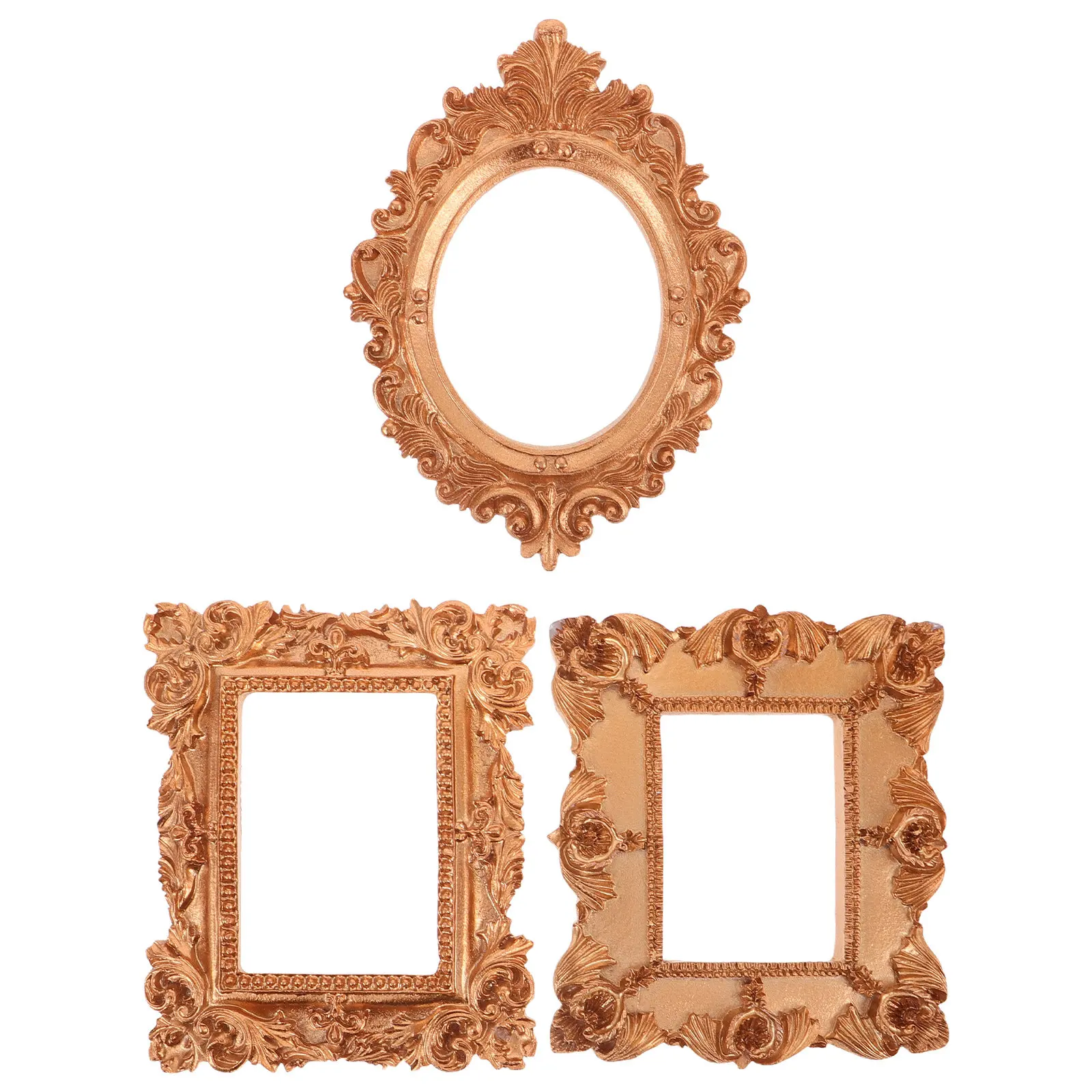 

Набор из 3 миниатюрных винтажных рамок из смолы для нейл-арта, фотосъемки, декора стола, маникюра, золотистые, для демонстрации