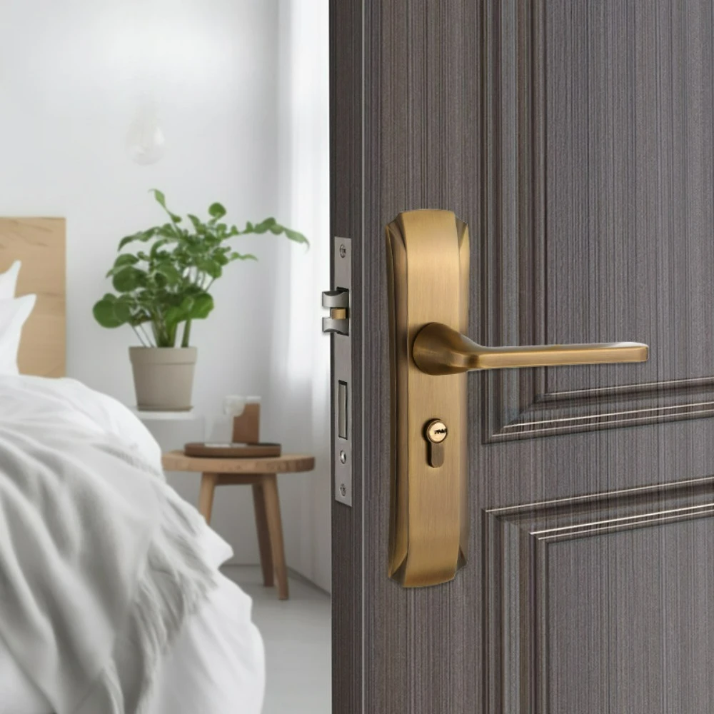 Zinc Alloy Panel Integrated Lock Set for Household Horizontal Handle Lock, Stainless Steel Door Handle, Indoor Wooden Door Lock