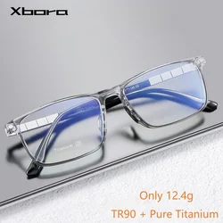 Xbora New 2024 TR90 Titanium Eyeglass Frames Men's Square Myopia Prescription Eyeglass Frames Full Optical Glasses 23070