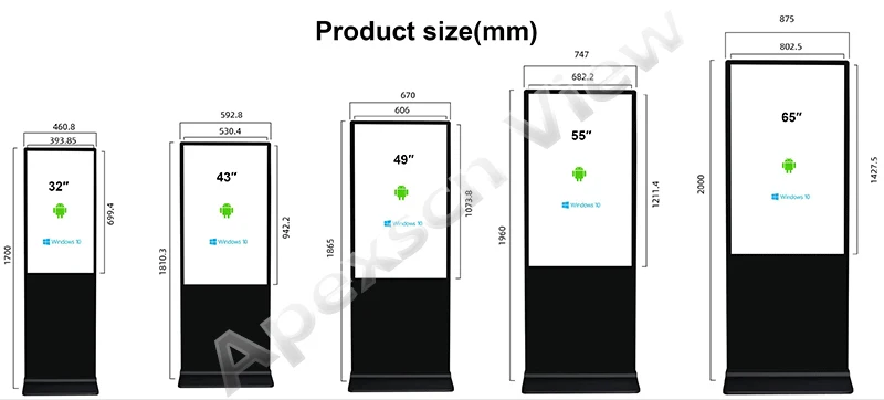 40 43 55 65 Inch Android Player Advertising Poster Kiosk Touch Win Screen Lcd Display Floor Stand Digital Signage and Display