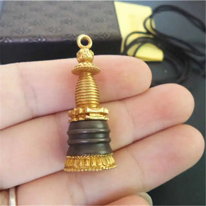 Tibetan Amulet Pendants Golden Brass Tower Prayer Box TGB005