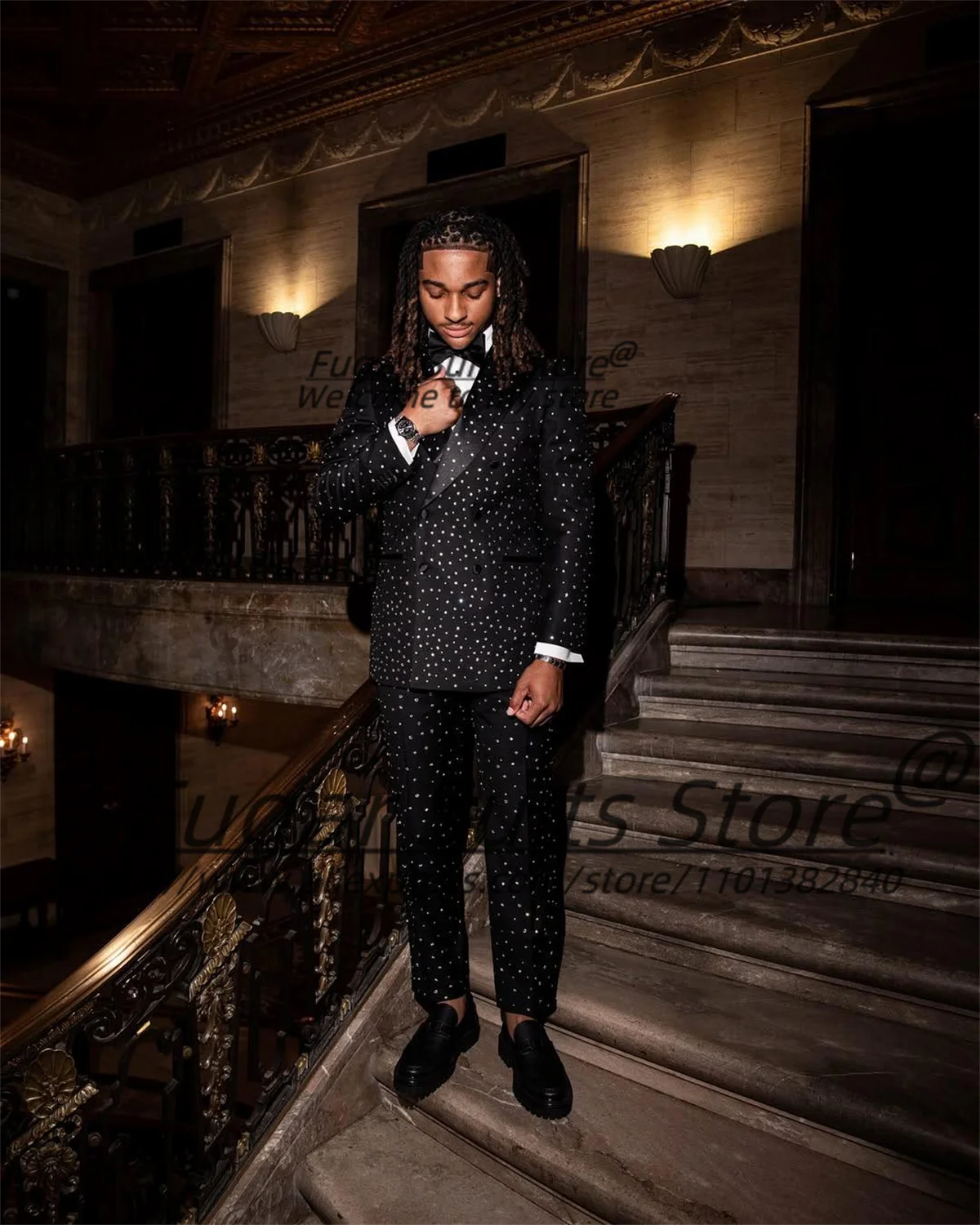 ประกายเพชรผู้ชายชุดที่กําหนดเอง Elegant SLIM FIT Peak Lapel เจ้าบ่าวงานแต่งงาน Tuxedos 2 ชิ้นชุดชาย PARTY PROM Blazers