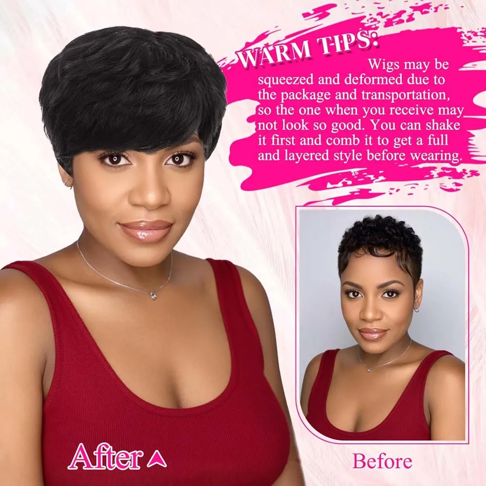 Parrucca Pixie Cut Capelli umani Parrucca corta alla moda Bob Parrucche diritte fatte a macchina per capelli umani per donne nere