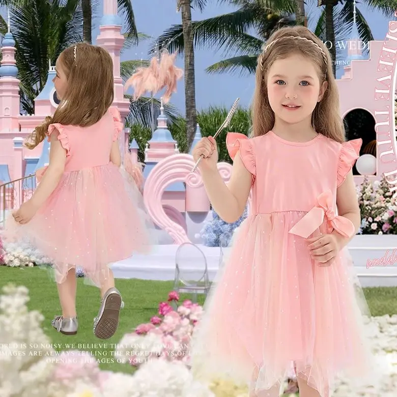 LOlanta Toddler Girls Tulle Dress Flutter Sleeve Princess Party Dress Little Kids Fluffy Tutu Sundress 2-6Years