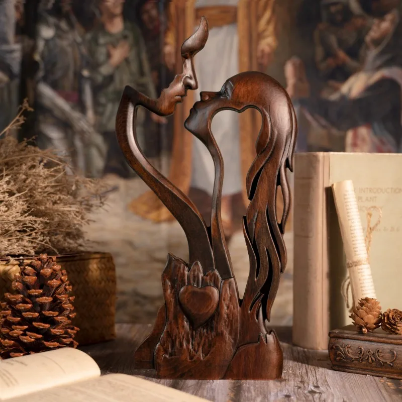 Vintage Eternal Love Home Decor Wooden Decor Couple Kissing Love Art Tabletop Gift