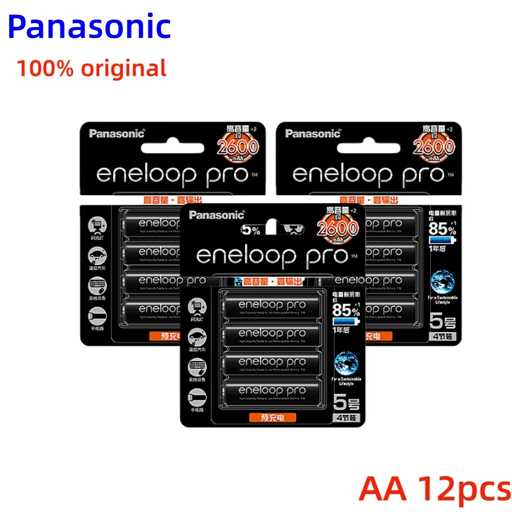100% originele Panasonic Eneloop Pro AA 2500mAh 1,2V NI-MH voorgeladen oplaadbare batterijen, hoge capaciteit voor cameraflitser speelgoed