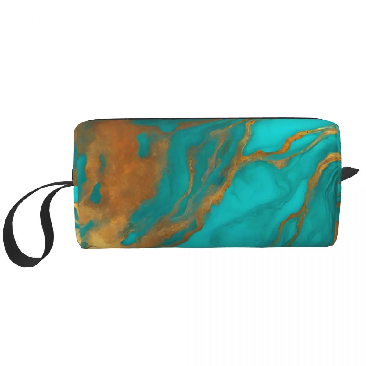 

Custom Chic Modern Gold Turquoise Blue Marble Toiletry Bag Women Makeup Cosmetic Organizer Ladies Beauty Storage Dopp Kit Case