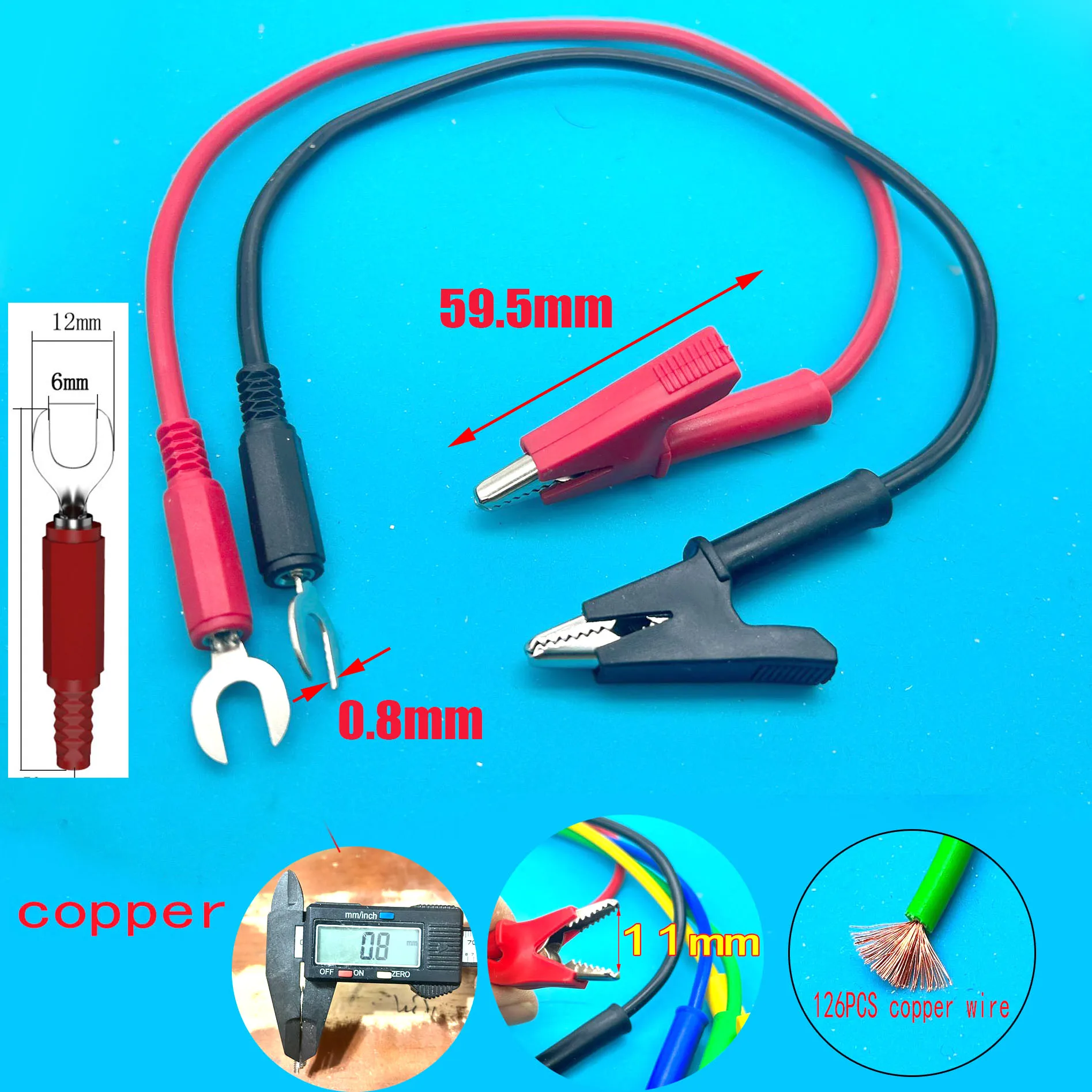 Red Black Test Lead 10mm opening Alligator Clip Crocodile Clamps to 6mm U-type Spade Plug 30/50/100/150/200cm 14AWG copper cable