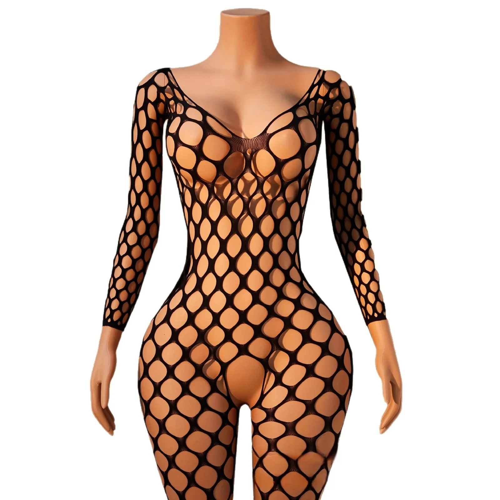 Plus Size Fishnet Bodysuits Catsuit Oversize Womens Open Crotch Bra Sexy Clothes See Through Body Stockings Mesh Erotic Lingerie