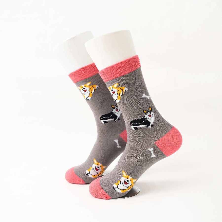 MYORED 1 pair of Autumn and winter new cartoon dog and bone pattern male couples fashion cotton socks in the tube socks