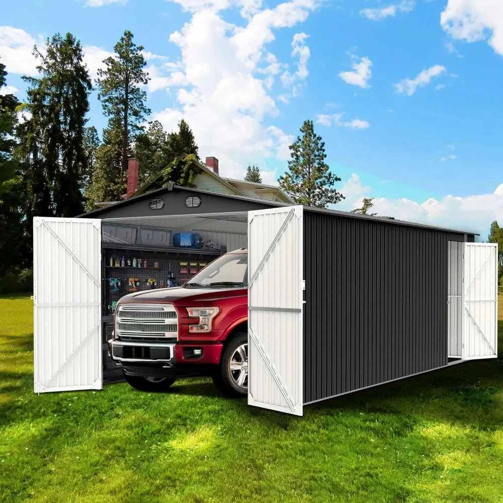 20x13 Storage Shed with 2 Lockable Doors, 4 Air Vents, Prefab Garage Building for Car, Truck, Tool, Lawnmower, Metal Garage Shed