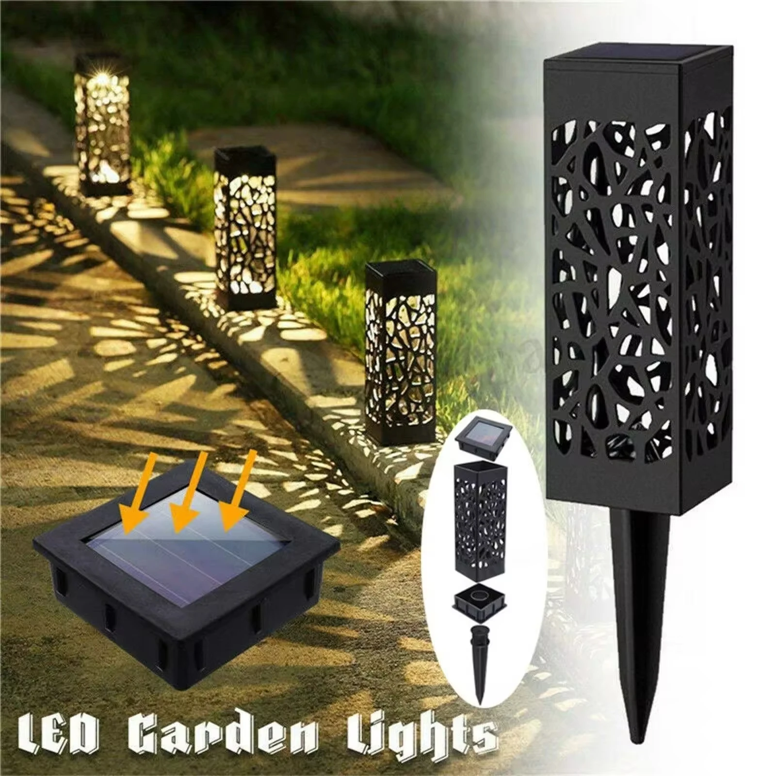 Outdoor Street Hollow Square Lawn Stick Spike Stake LED Solar Pathway Light For Park Garden Decora