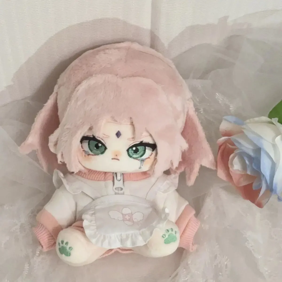 Anime Kawaii Pink Hiar Girl Cosplay Plush Stuffed Doll Body Cartoon Dress Up Plushie Toy Figures Xmas Gift 20cm