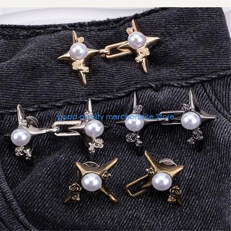 

Y5JD Crossed Star Waist Tightening Clip 3/6pcs Metal Adjustable Antiexposed for Loose Pants and Jeans Fitness Waist Extenders