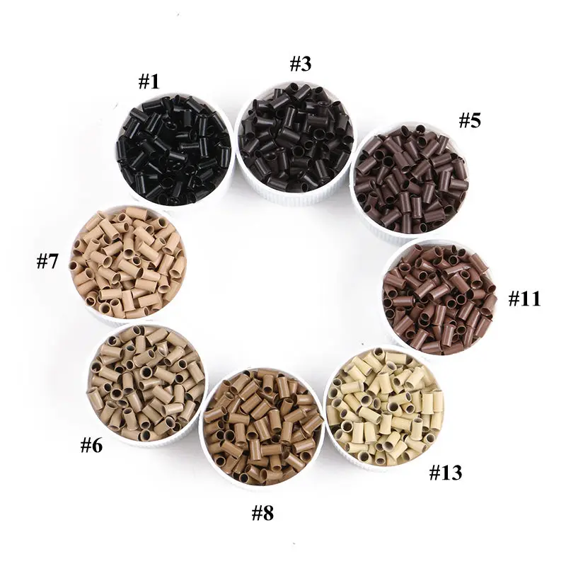 Harmony Plus Hair 1000pcs 3.0x2.6x6.0mm Micro Links/Rings/Tubes/Beads Flare Edge Copper Micro Tubes For Hair Extensions 8 Colors