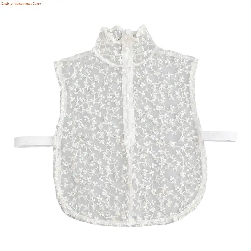 F92D Breathable Seethrough False Collar With Lace Flower Pattern Detachable Collar