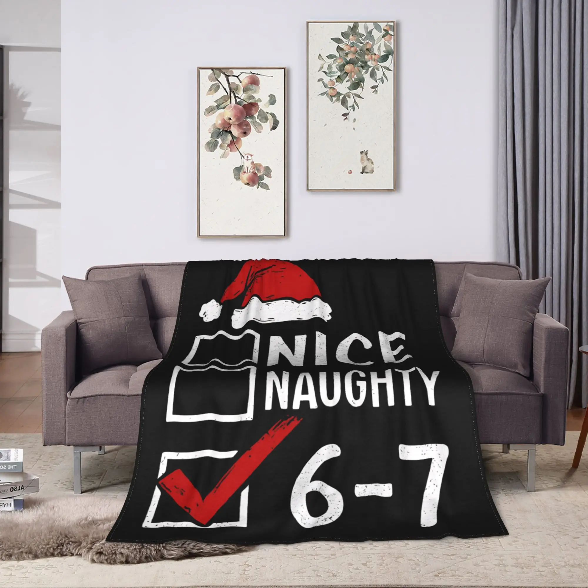 Warm Soft Blanket Girls Boys Camping 6 7 Meme Nice Naughty 67 Christmas Brain Rot Bedding Throws Flannel Bedspread For Sofa Bed