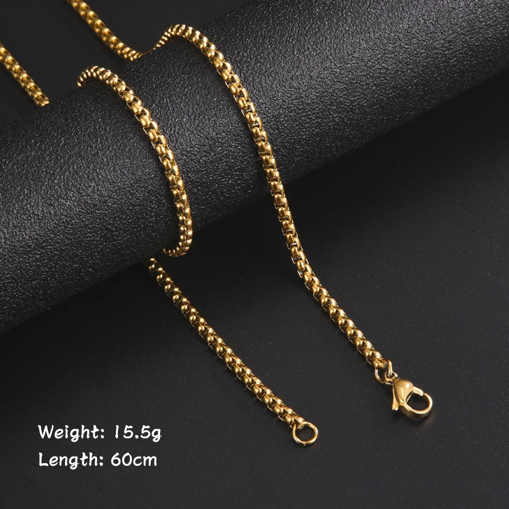Fashion Stainless Steel Box Chain Necklace Men Black Gold Color Link Chains Basic Punk Jewelry Accessories 60cm 24inches gallery 4