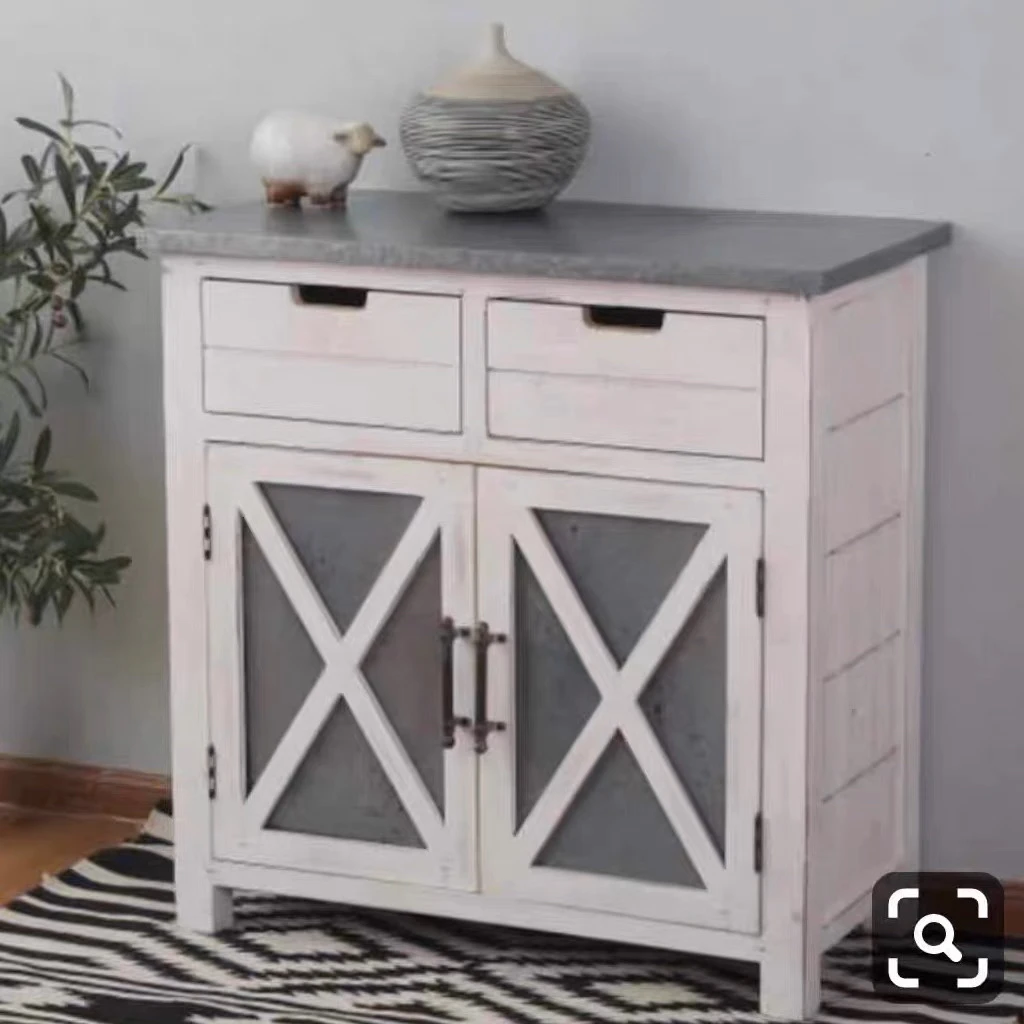 Country style retro old wrought iron wood two pumping storage cabinets side decorative cabinets