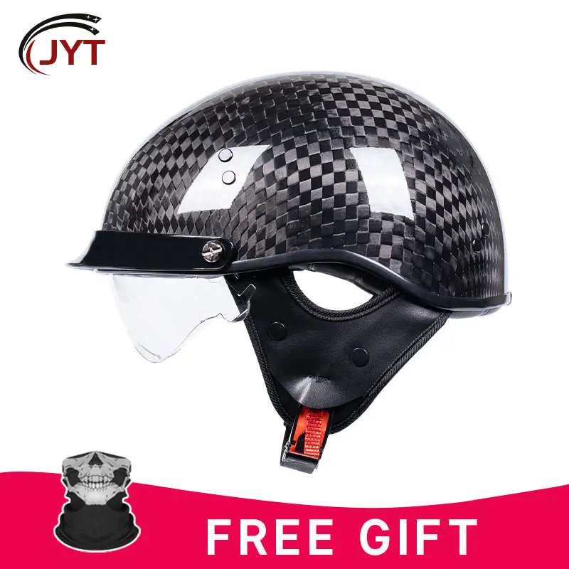 DOT Approved Carbon Fiber Half Helmet 1/2 Low Profile Motorcycle Helmets Four Seasons 12K Ultra Light Carbon Shell Safety Cap