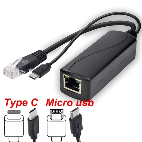 Imagen 2 del producto Divisor POE 48V a 5V 12V Micro USB tpye-C BarrelJack fuente de alimentación para Huawei para Hikvision para Bobcat para Raspberry Pi