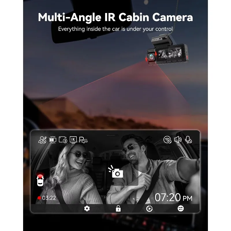 Redtiger Dealer A3 APP Controle 2K + 1080P + 1080P Visão noturna Carro Caixa preta Três câmeras de painel com WIFI GPS