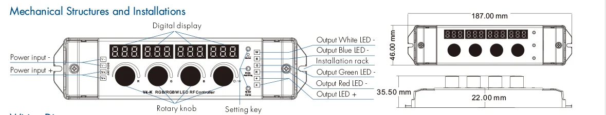 Skydance 12-24VDC 4 Knob Key RGB/RGBW LED Dimmer RF Controller 4CH*4A  Digital Display As RF Remote For 4 Channel LED Strips