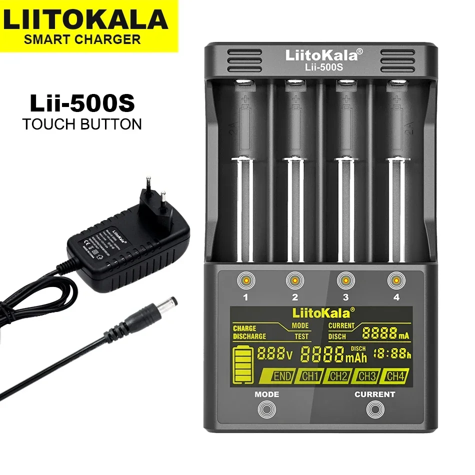 LiitoKala Lii-600 Lii-500S Lii-PD2 18650 caricabatteria, 3.7V 18350 18500 21700 25500 26650 AA AAA NiMH caricabatteria al litio