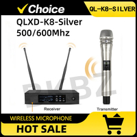 QLXD4-KSM8-Silvery 500MHz/600MHz Long Distance UHF Profeesional Wireless Microphone System Stage Performances Dynamic Karaoke