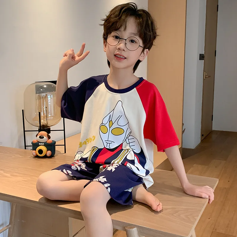 

Concave Convex Man Pajamas Set for Kids Cute Cartoon Kawaii Sleepwear Baby Short-sleeve Big Boys Home Thin Clothes Set Summer