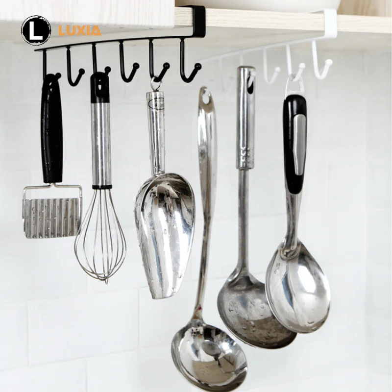 Colgador de cocina con ganchos de hierro, estante sin perforaciones, multifunción para colgador Gadgets de cocina, armario, organizador de platos