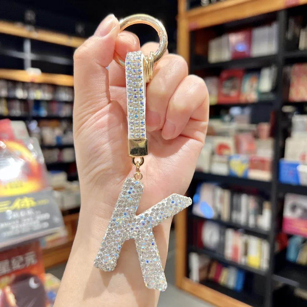 Full Diamond Diamond English Letter Keychain Letter A to Z English Letter Crystal Uppercase Pendant Rhinestone Combination Name