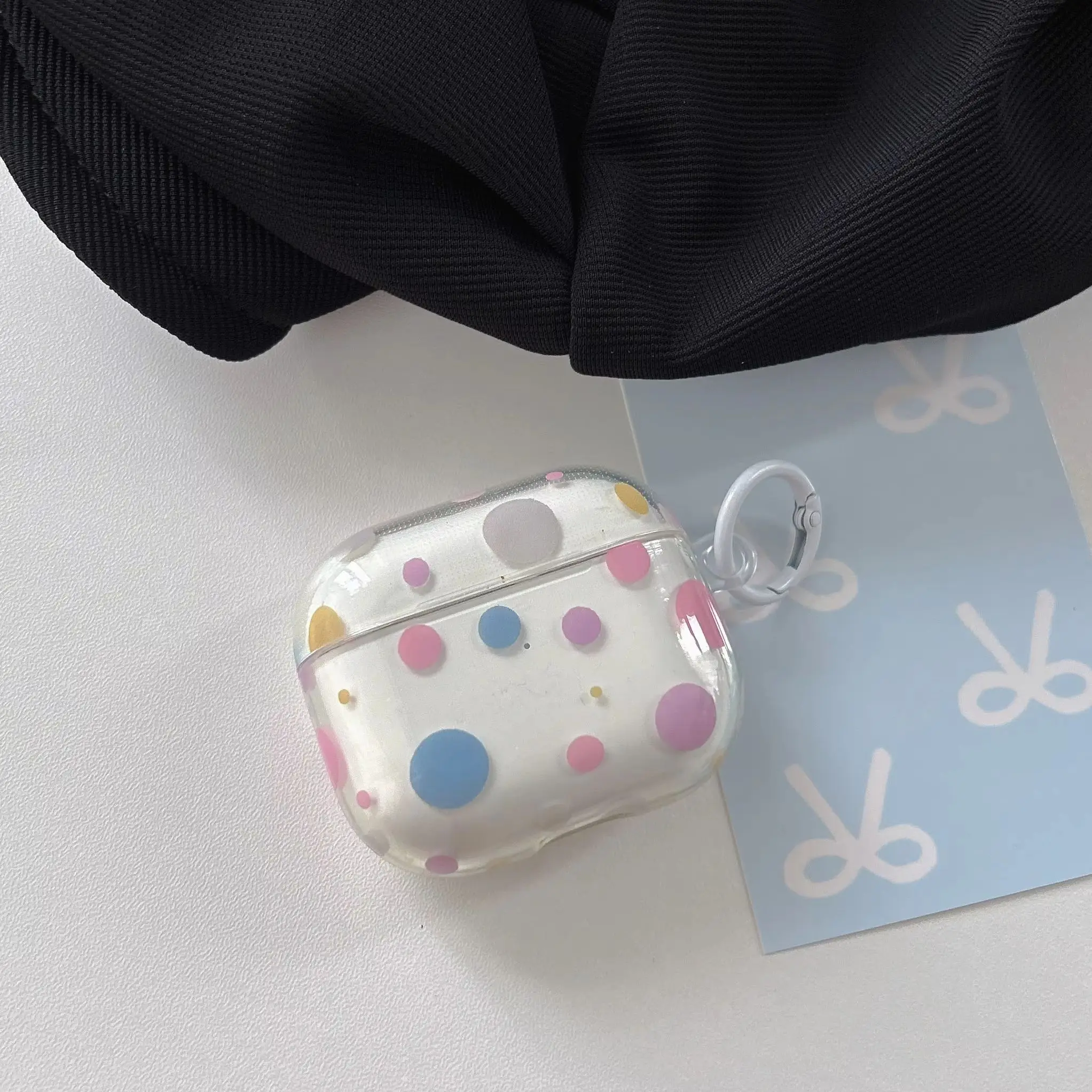 Simple Colorful Polka Dots Pattern Transparent Glossy Earphone Cover Case For AirPods 1 2 3 4 5 Pro Pro2 Pro3
