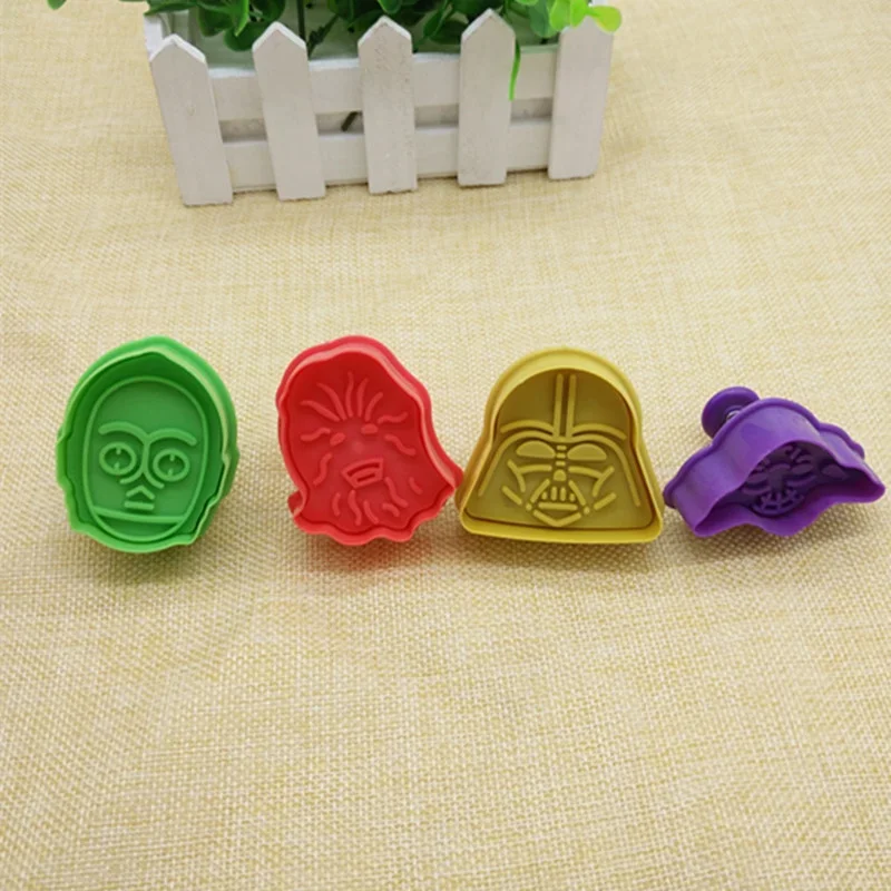 4pcs Star Wars Cookie Cutters 3D Plastic Biscuit Mould Cookie Stamp DIY Fondant Cake Moulds Kitchen Baking Supplies Accessories